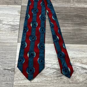 Boss Hugo Boss Red Blue Abstract Circles‎ Mens 57" 100% Silk Necktie Italy Made